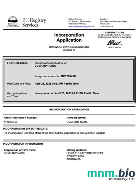 British Columbia inkorporacja application Word i szablon PDF